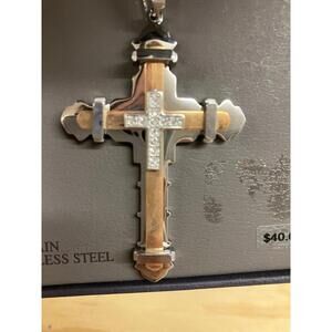 1913 MEN'S ACCESSORIES STAINLESS STEEL SILVER STUDDED CROSS NECKLACE